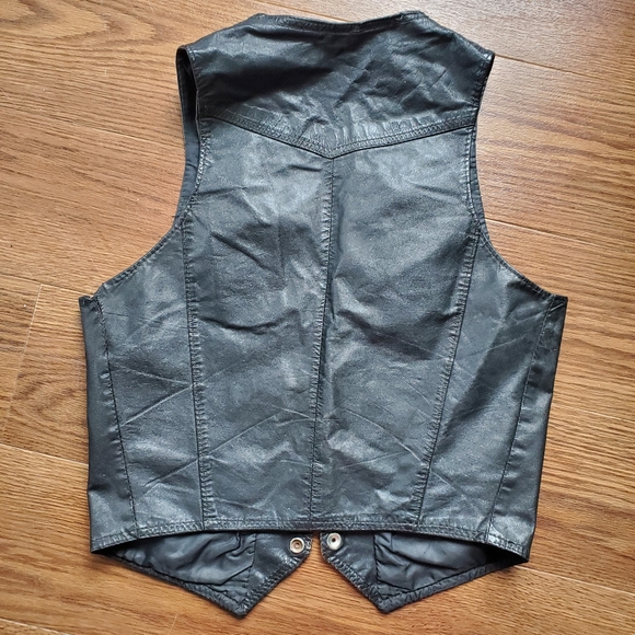 Vintage Black Leather Vest with Snaps - Picture 2 of 5